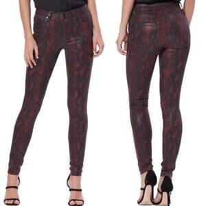 NEW Paige Hoxton Snakeskin Print Coated Ultra Skinny Ankle Jeans Raw Hem 26
